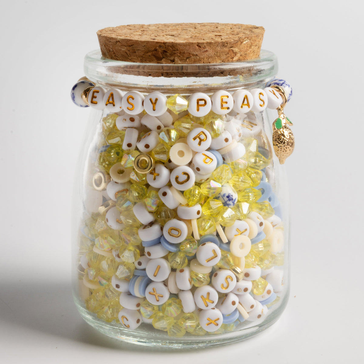 Gold Lemon Charm Easy Peasy Heishi Polymer Clay Beads DIY Jar