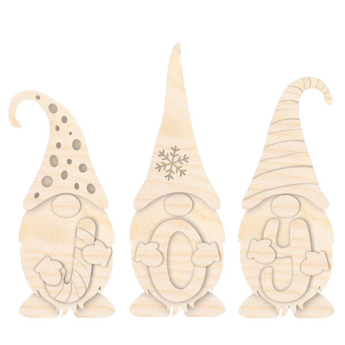 Unfinished Wood Layered and Etched Gnome Shelf Sitters | Set of 3 | 1/4" Wood | Wood Craft DIY