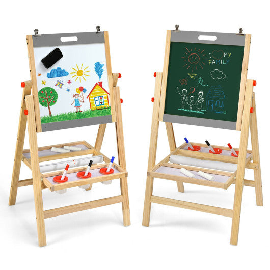 Kids Double-Sided Art Easel with Paper Roll Gray