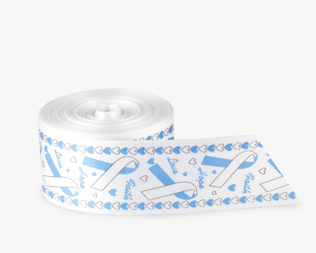 20 Yards Satin Blue & White Awareness Ribbon By The Yard