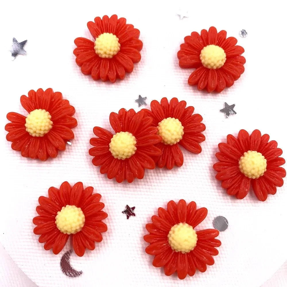 20pcs Resin Daisy Flower Flatback Cabochons | 20mm Pastoral Style DIY Craft Embellishments