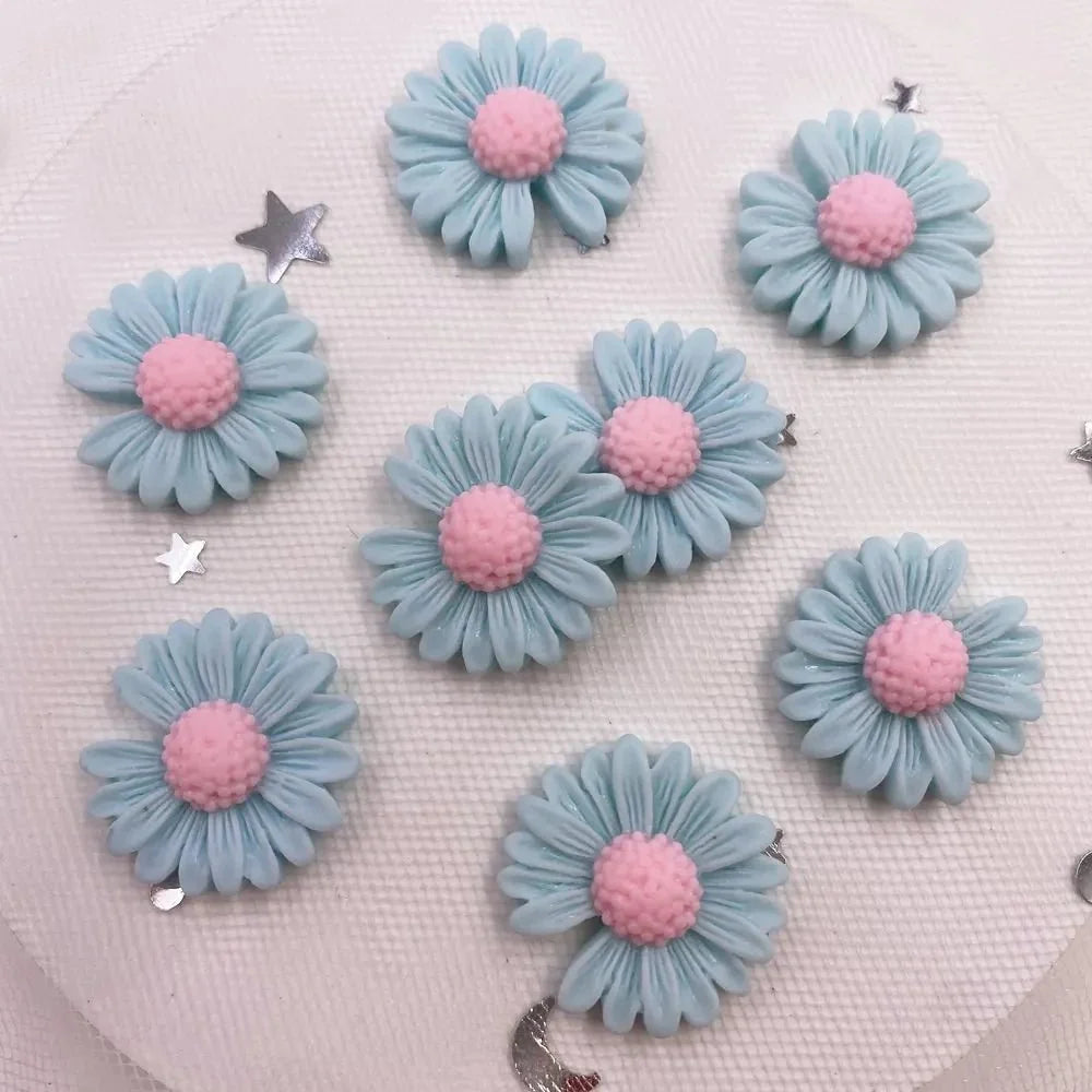 20pcs Resin Daisy Flower Flatback Cabochons | 20mm Pastoral Style DIY Craft Embellishments