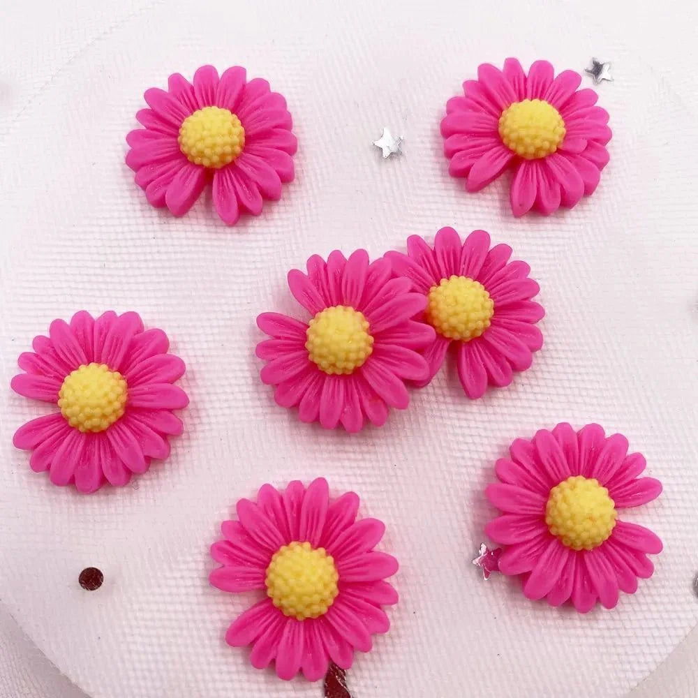 20pcs Resin Daisy Flower Flatback Cabochons | 20mm Pastoral Style DIY Craft Embellishments