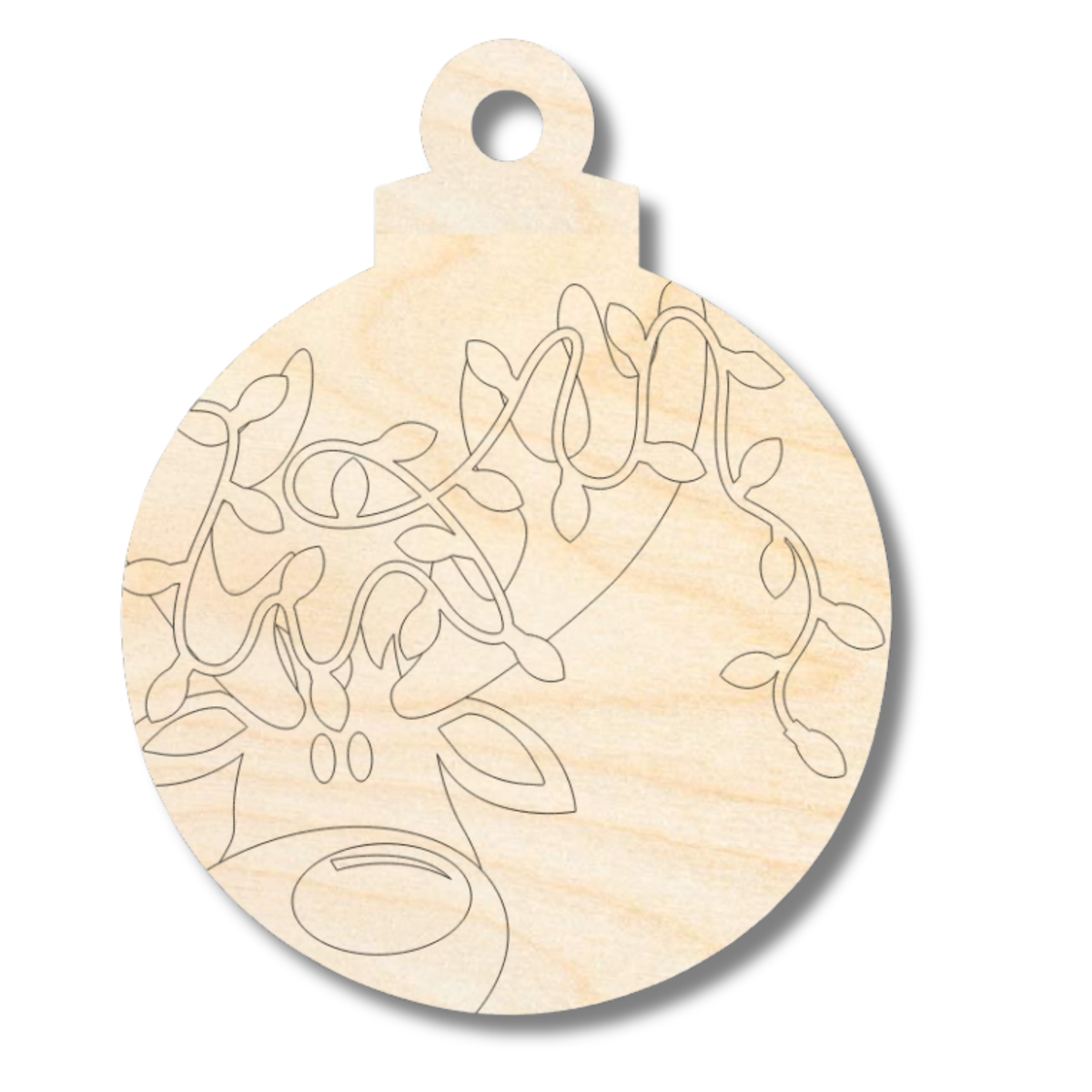 Unfinished Wood Etched Reindeer With Lights Ornament Shape | Paint By Line Crafts | up to 30" DIY