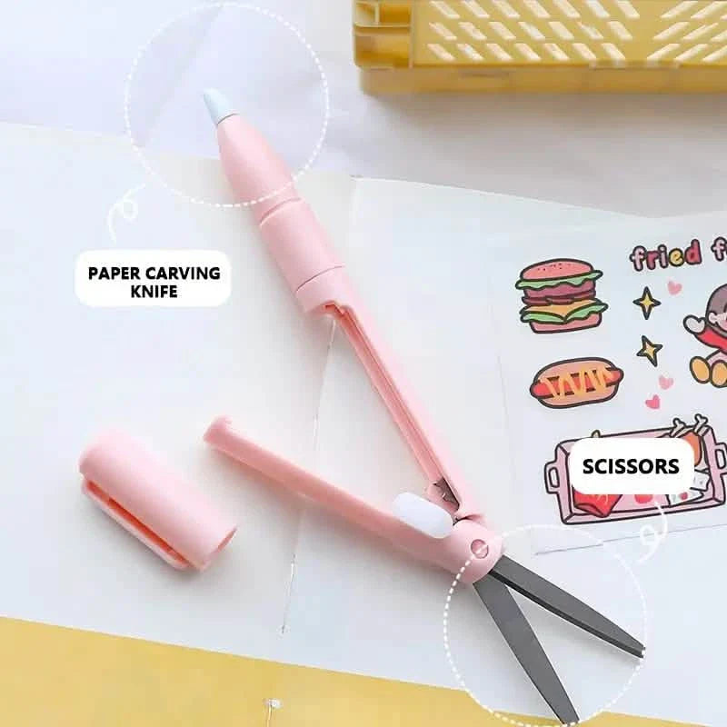 3-Pack 2-in-1 Pen Style Scissors with Paper Cutter