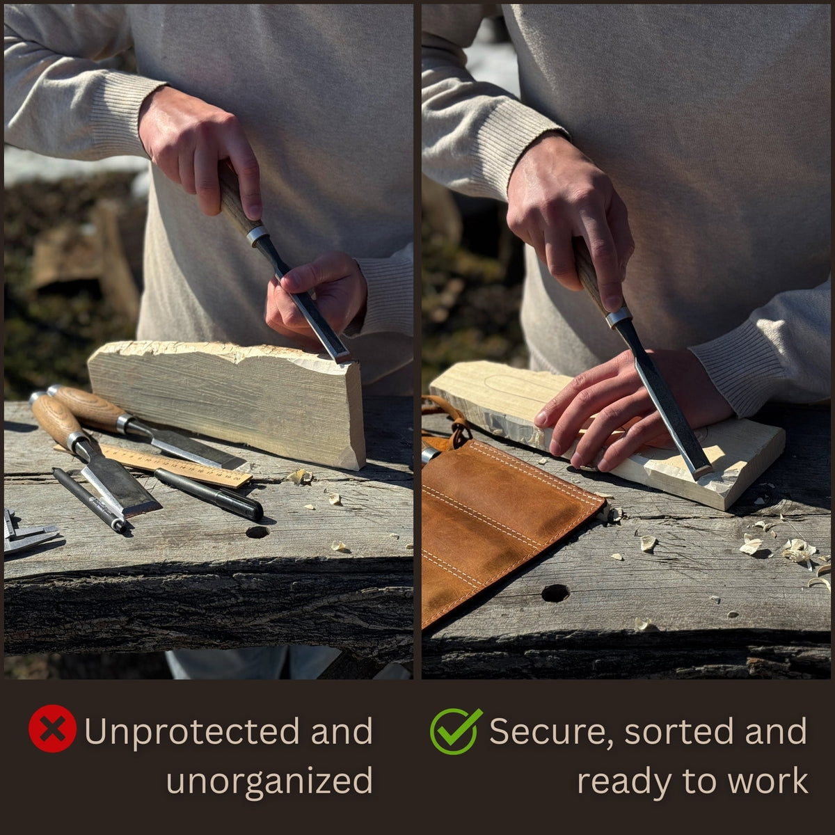 3 Pocket Leather Chisel Roll