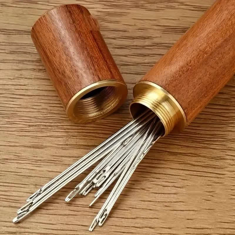 30-Piece Self-Threading Sewing Needles Wooden Storage Tube Set
