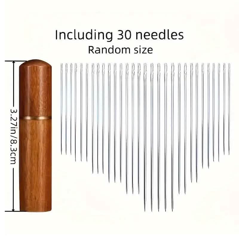 30-Piece Self-Threading Sewing Needles Wooden Storage Tube Set
