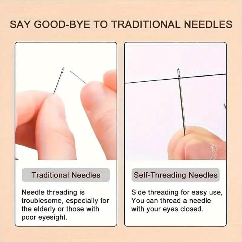 30-Piece Self-Threading Sewing Needles Wooden Storage Tube Set