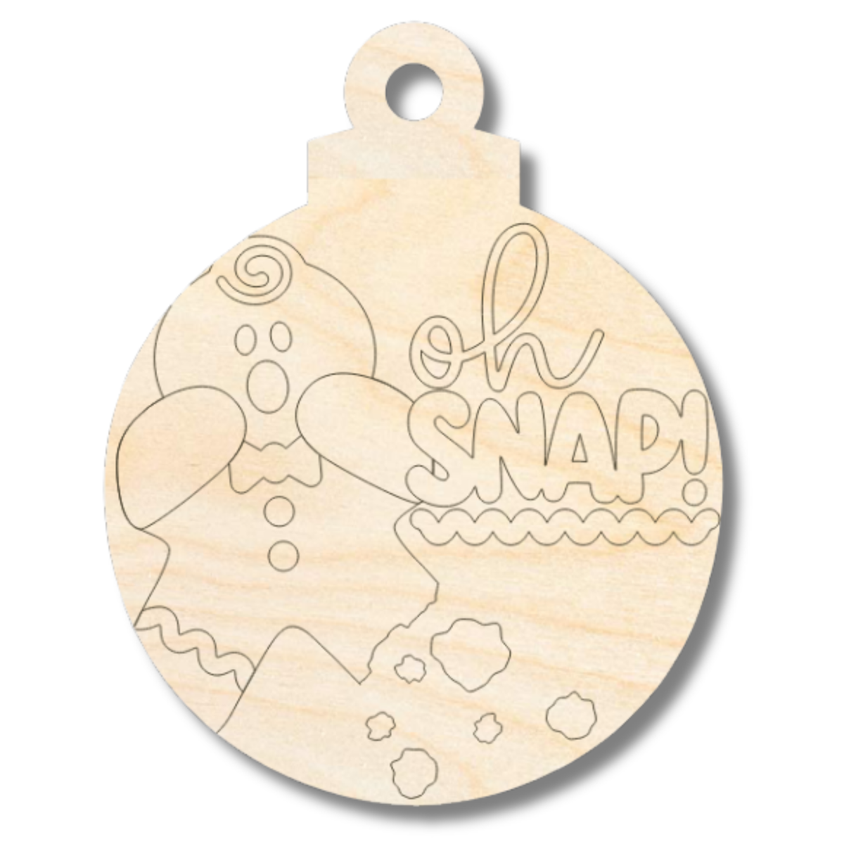 Unfinished Wood Etched Oh Snap Gingerbread Man Ornament Shape | Paint By Line Crafts | up to 30" DIY