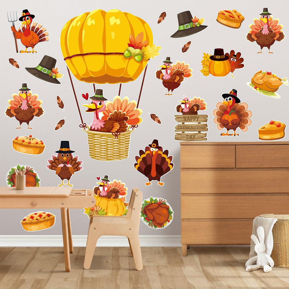 Whaline 45Pc Thanksgiving Turkey Hot Air Balloon Paper Cutouts Autumn Decor