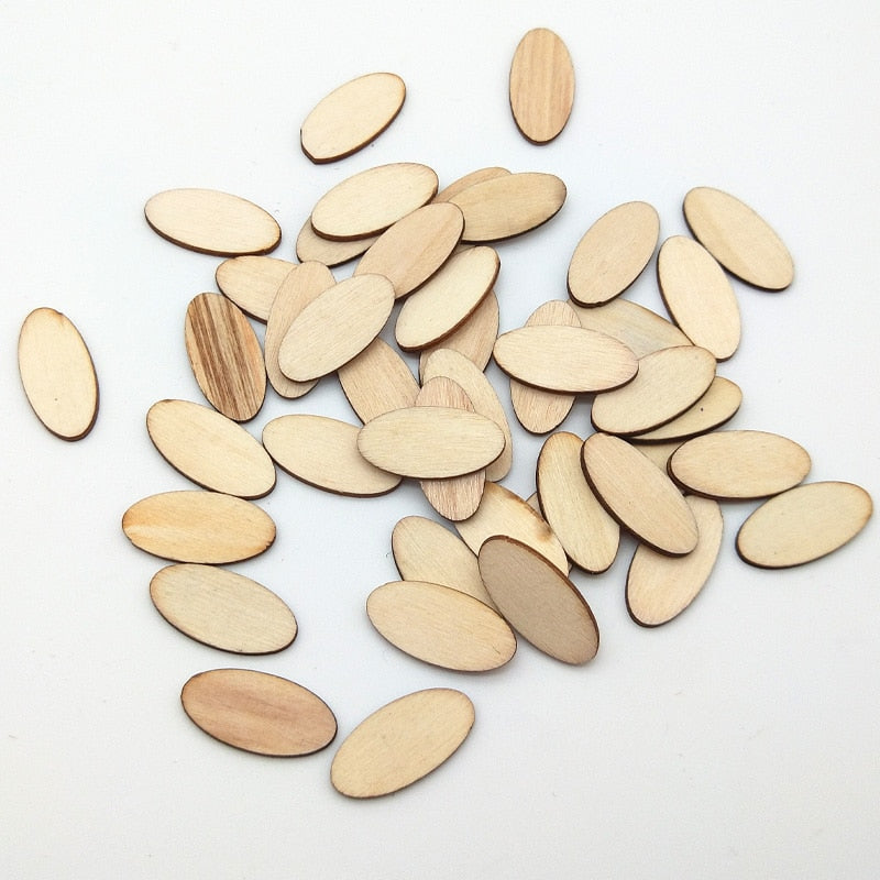 100-Piece Natural Wooden Elliptic Craft Chips Embellishment Set DIY