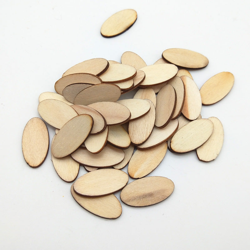 100-Piece Natural Wooden Elliptic Craft Chips Embellishment Set DIY