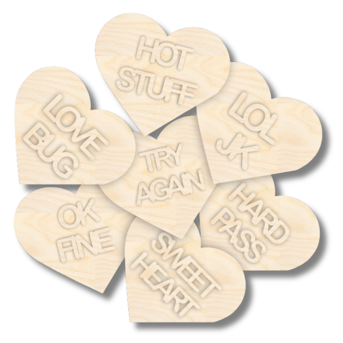 NEW Unfinished Wood Layered Conversation Heart Shelf Sitter | 6
