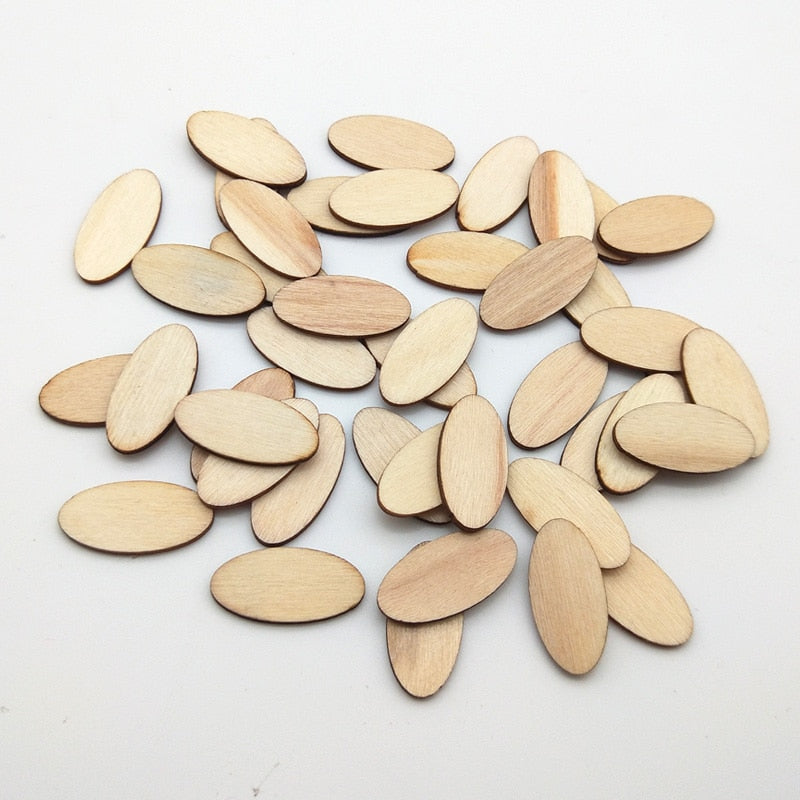 100-Piece Natural Wooden Elliptic Craft Chips Embellishment Set DIY