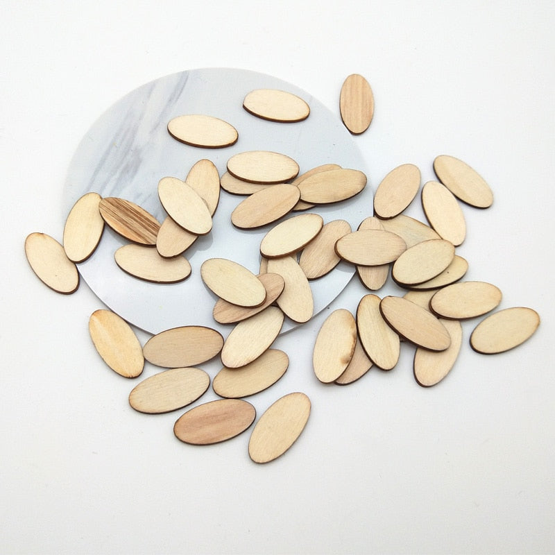 100-Piece Natural Wooden Elliptic Craft Chips Embellishment Set DIY