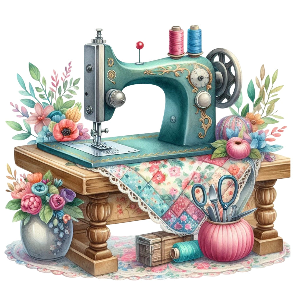 Floral Cute Sewing Machine Fabric Panel Size 13