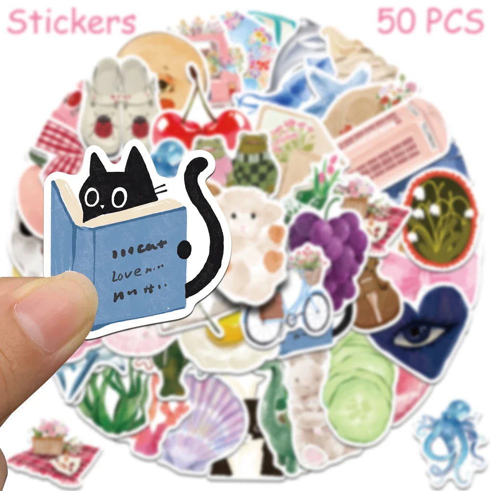 Cartoon Watercolor Aesthetic Stickers for DIY Decoration Set
