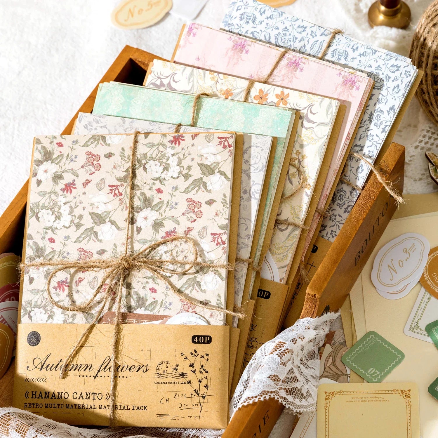 Vintage Floral Decorative Paper Collage Set 40 Pieces Handmade