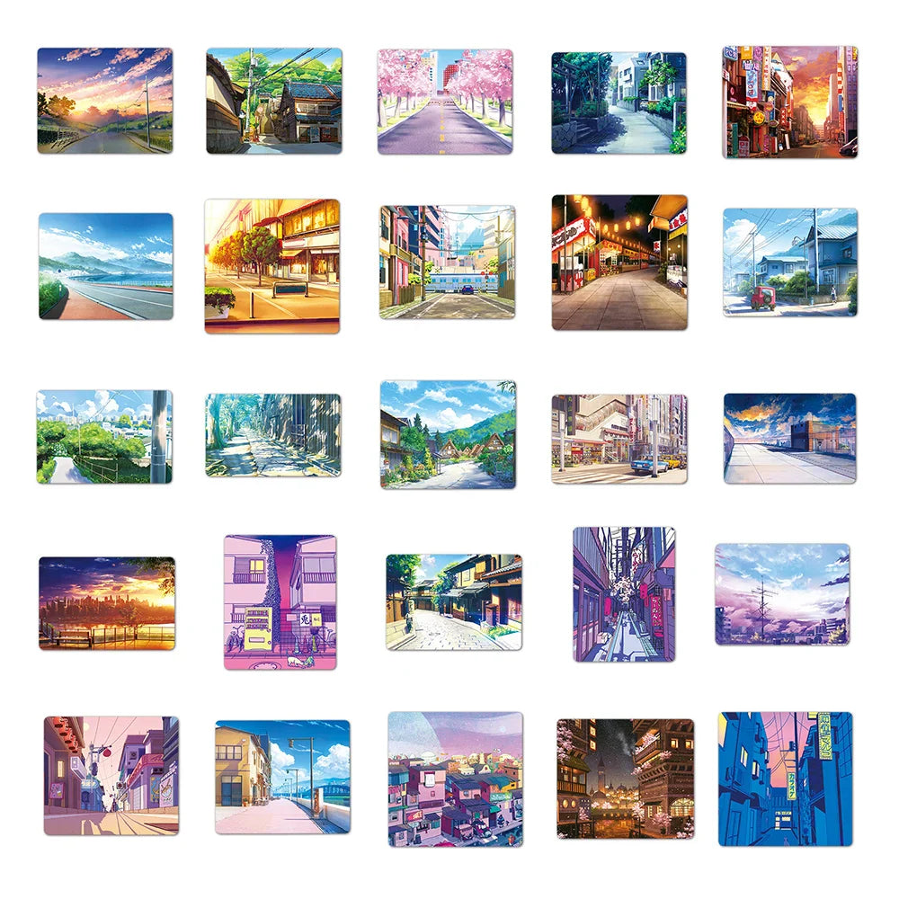 Anime Cartoon Landscape Waterproof Aesthetic Sticker Pack Assorted Designs