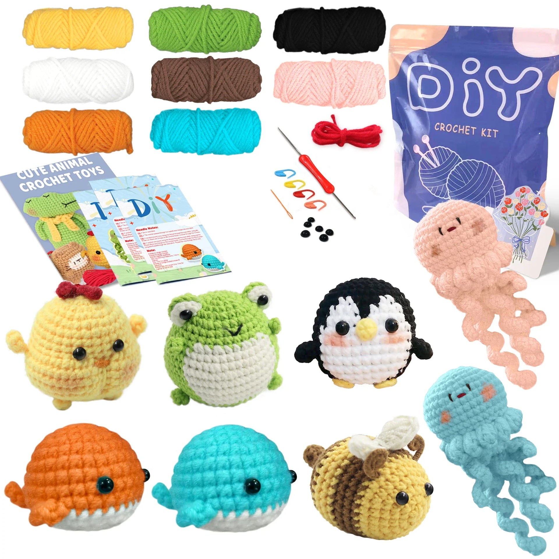 Animal Series Beginner Crochet Kit with Step-by-Step Guide