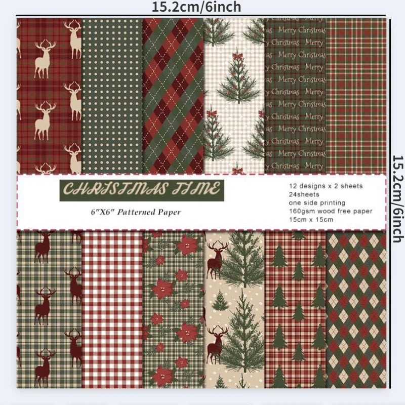 Vintage Merry Christmas Scrapbook Paper Pack | 24 Sheets Single-Sided Junk Journaling Craft Paper