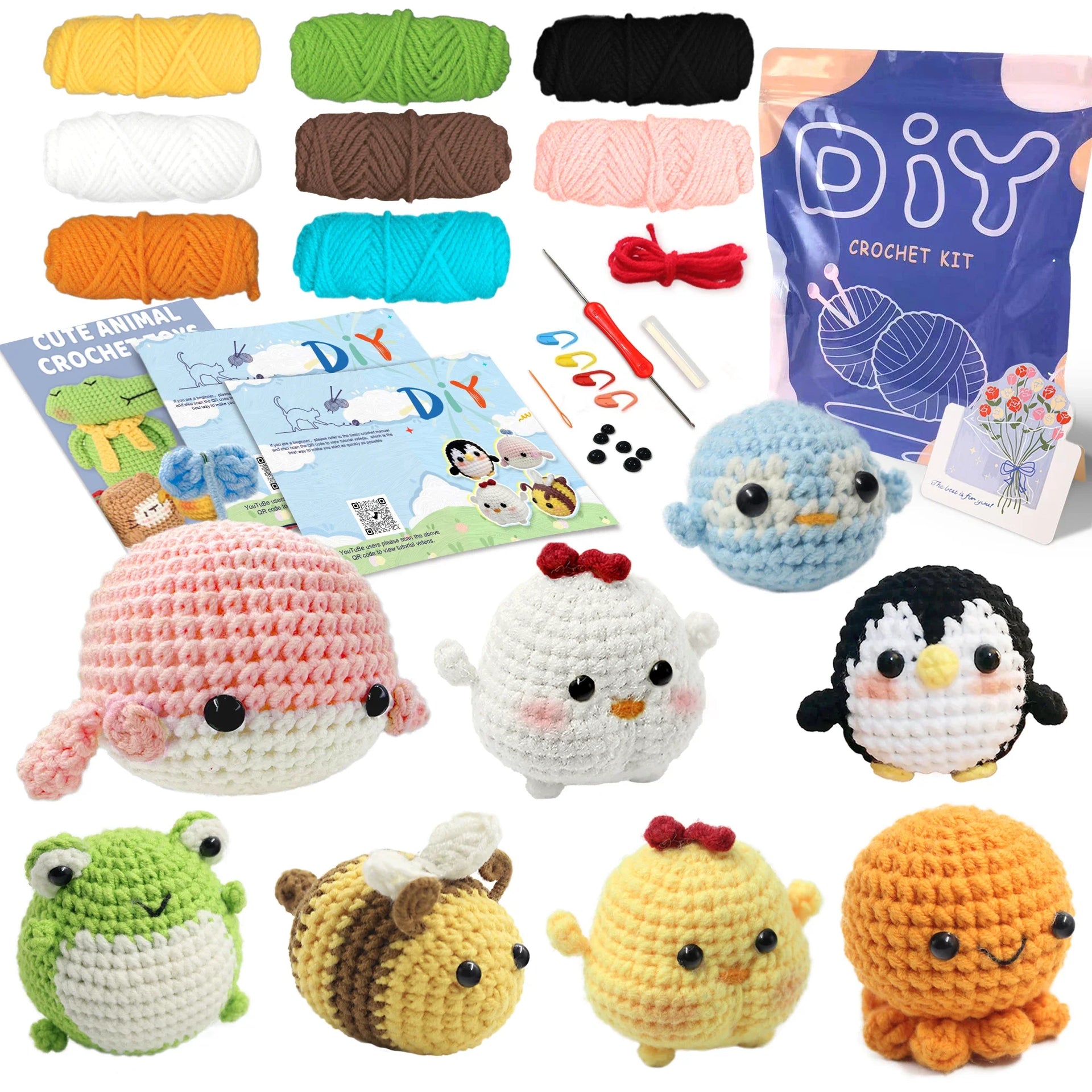 Animal Series Beginner Crochet Kit with Step-by-Step Guide