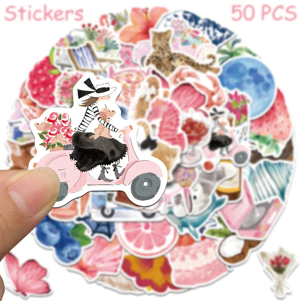 Cartoon Watercolor Aesthetic Stickers for DIY Decoration Set
