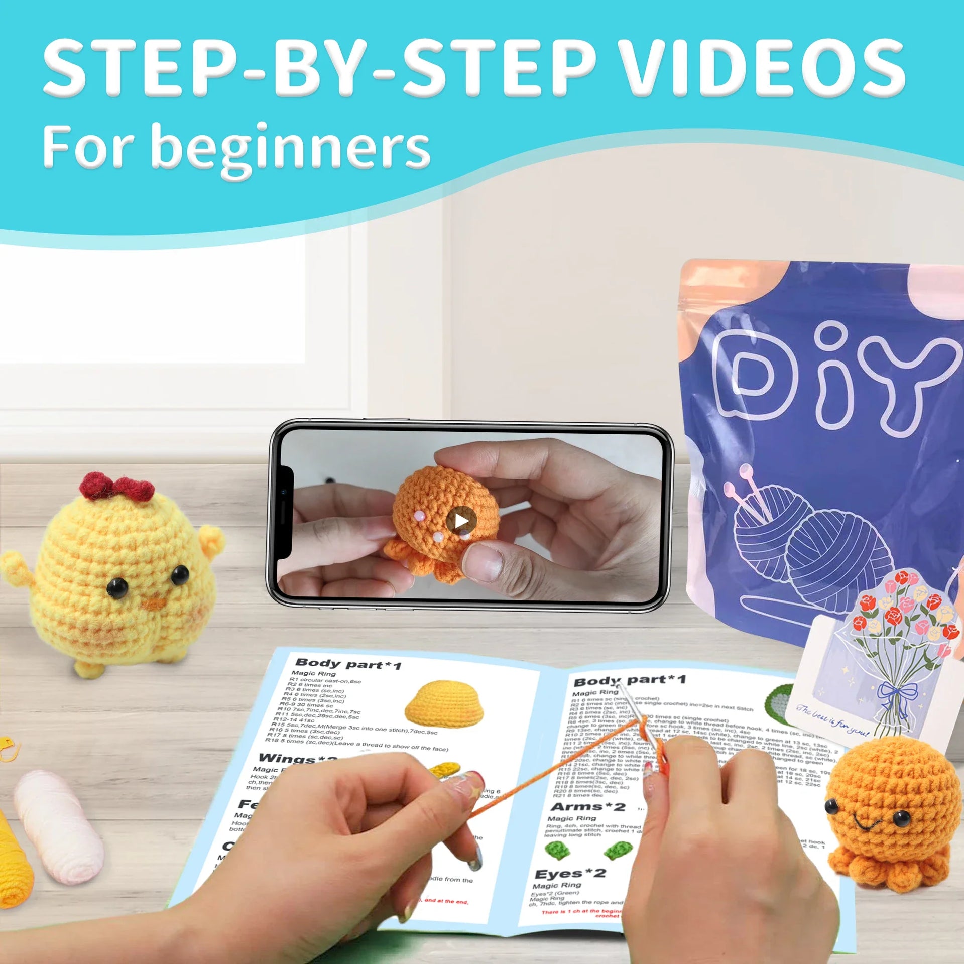Animal Series Beginner Crochet Kit with Step-by-Step Guide