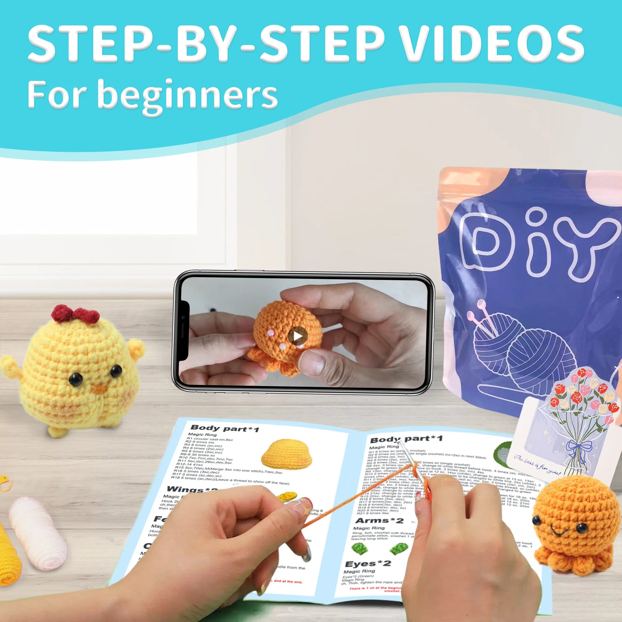 Animal Series Beginner Crochet Kit with Step-by-Step Guide