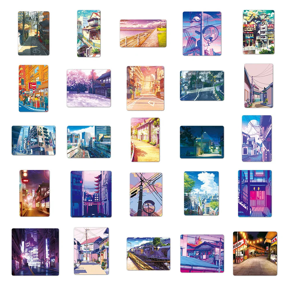 Anime Cartoon Landscape Waterproof Aesthetic Sticker Pack Assorted Designs