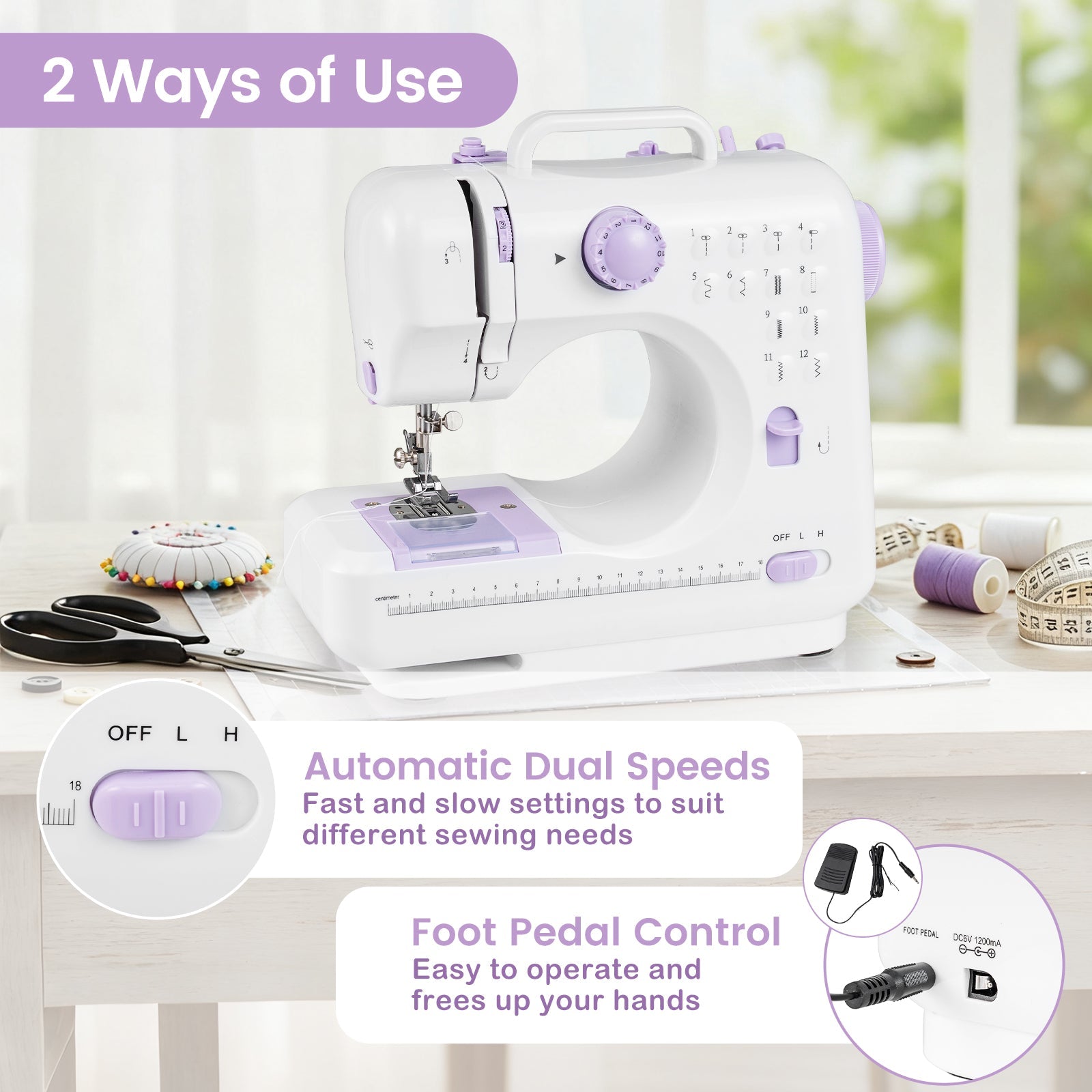 Beginner Mini Sewing Machine with 12 Built-In Stitches