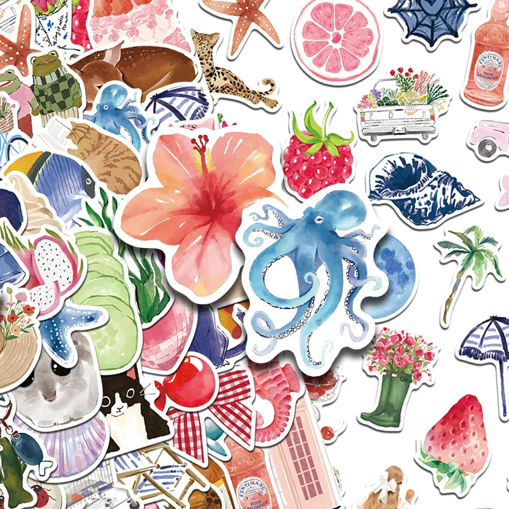 Cartoon Watercolor Aesthetic Stickers for DIY Decoration Set