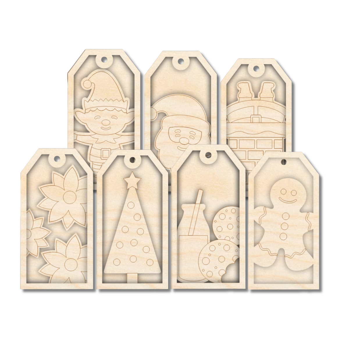Unfinished Wood Layered Christmas Gift Tags | 14 Options | 3 Piece | 4"-6" Tall | 1/8" Wood | Wood Craft DIY