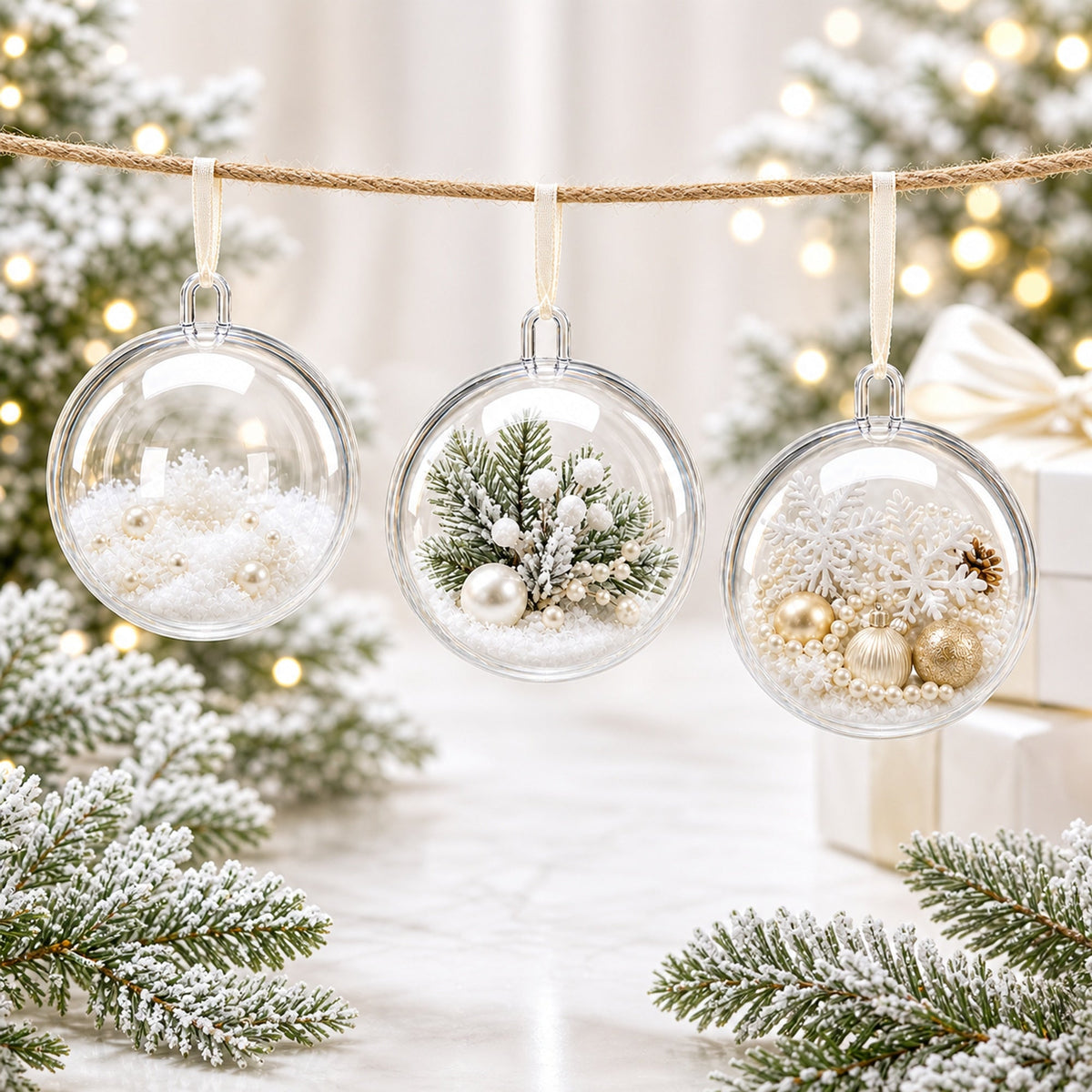 3.15-Inch Clear Plastic Fillable Christmas Ball Ornaments for DIY Projects: Set of 3