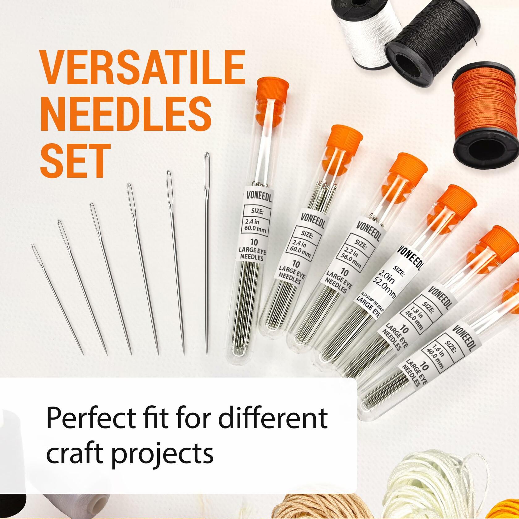60-Piece Large Eye Sewing Needles Assorted Size Set