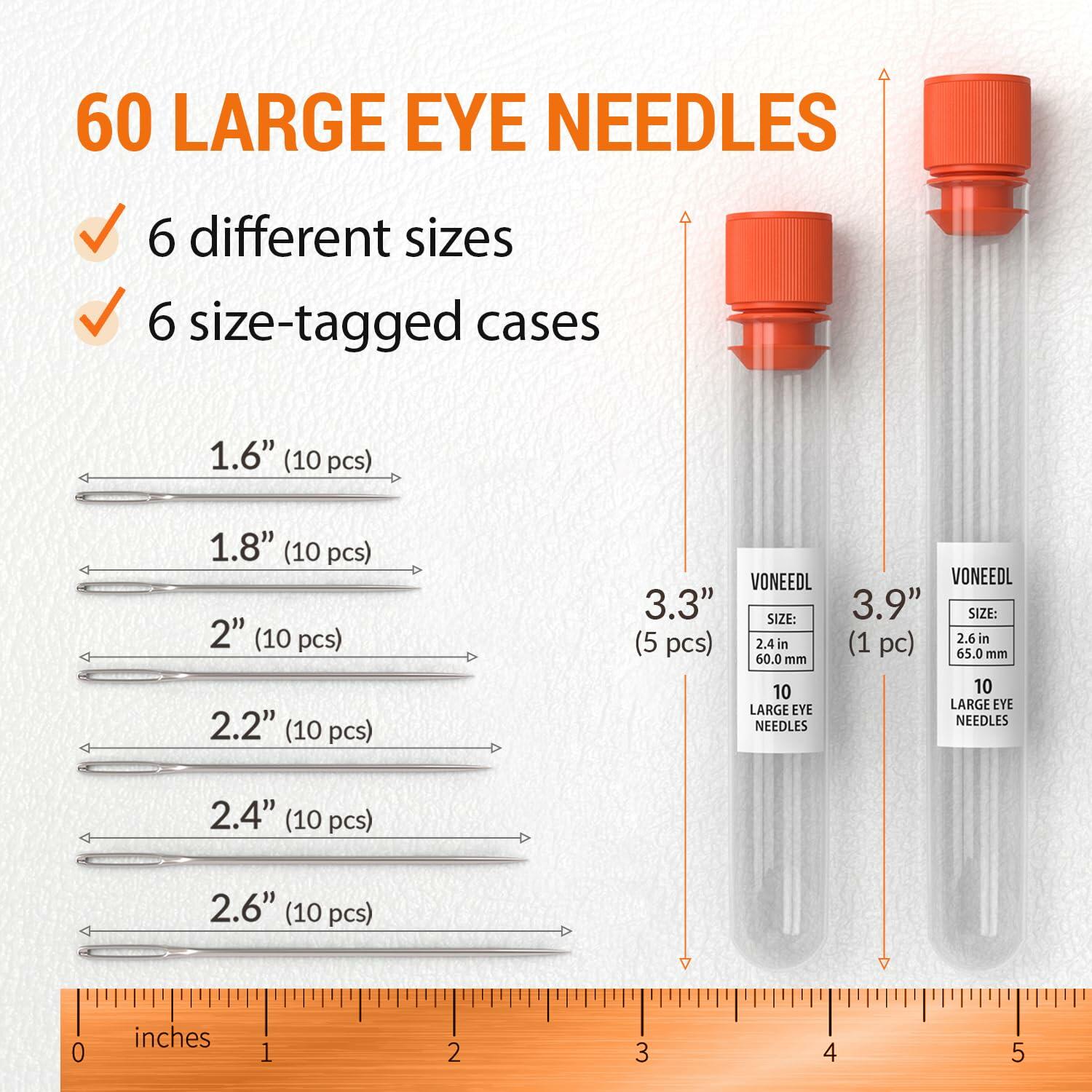 60-Piece Large Eye Sewing Needles Assorted Size Set